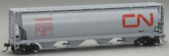Bachmann 19113 HO Scale Canadian Cylindrical 4-Bay Grain Hopper - Ready to Run - Silver Series(R) -- Canadian National (white, red; Large Noodle Logo)