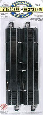 Bachmann 44428 HO Scale Straight Track w/Steel Rail & Black Roadbed - E-Z Track(R) -- 9" Rerailer pkg(2)