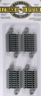 Bachmann 44513 HO Scale Straight Track w/Nickel Silver Rail & Gray Roadbed - E-Z Track(R) -- 2-1/4" 5.7cm pkg(4)