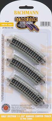 Bachmann 44821 N Scale Curved Track w/Nickel Silver Rail & Gray Roadbed - E-Z Track(R) -- 11-1/4" Radius Half Section pkg(6)