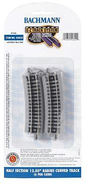 Bachmann 44822 N Scale Curved Track w/Nickel Silver Rail & Gray Roadbed - E-Z Track(R) -- 12-1/2" Radius Half Section pkg(6)