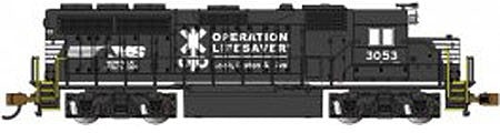 Bachmann 63565 N Scale EMD GP40 - Standard DC -- Norfolk Southern #3053 (black, white; "Operation Lifesaver" Scheme)