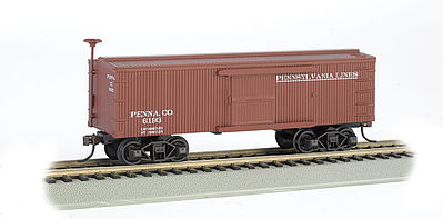 Bachmann 72304 HO Scale 34' Wood Old Time Boxcar - Ready to Run - Silver Series(R) -- Pennsylvania Railroad #6193 (Boxcar Red, Lines Lettering)