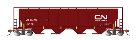 Bachmann 73803 HO Scale Canadian Cylindrical 4-Bay Grain Hopper with FRED - Ready to Run -- Canadian National #388399 (Boxcar Red, Yellow Conspicuity Marks)