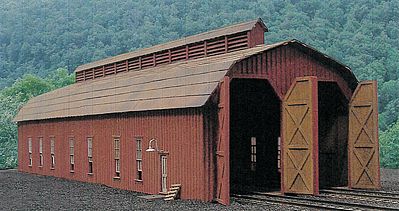 BTS (Better Than Scratch) 27446 HO Scale McCabe Lumber Rail Facility Series - Kit (Laser-cut Wood) -- Two-Stall Engine House w/Workshop - Standard Gauge: 14-5/8 x 7-7/16"