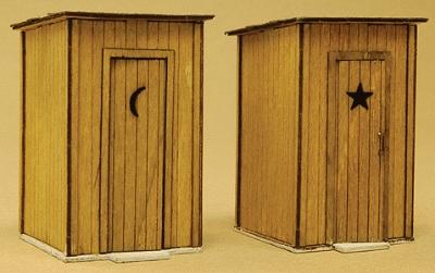 GCLaser 1145 HO Scale Outhouse pkg(2) - Kit (Laser-Cut Wood) -- 13/16 x 13/16 x 1-1/8"