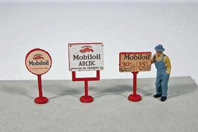 JL Innovative Design 463 HO Scale Vintage Gas Station Curb Signs -- Mobil pkg(3)