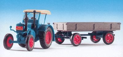 Kibri 12232 HO Scale Farm Equipment - Tractor - LANZ -- w/Wagon Trailer