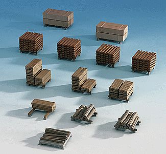 Kibri 38607 HO Scale Assorted Cut Wood Loaded Pallets pkg(13)