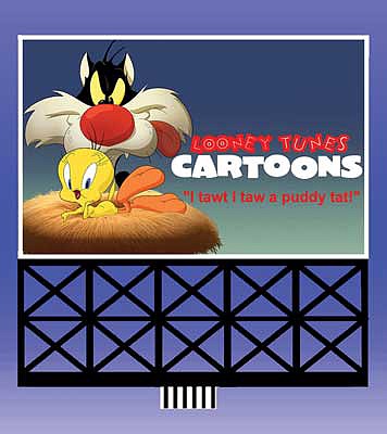 Miller Engineering 443952 All Scale Looney Tunes Sylvester & Tweety Animated Neon Billboard -- Small for HO and N Scales - 2 x 2" 5.1 x 5.1cm