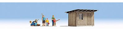 Noch 12036 HO Scale At the Pond -- 6 People Fishing & Shack