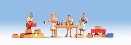 Noch 15834 HO Scale Refreshment/Beverage Stall w/Table & Crates -- pkg(4)