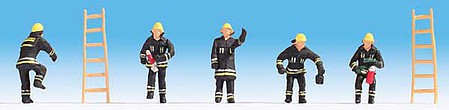 Noch 36021 N Scale Firefighters -- 5 in Black Uniforms, 2 Ladders