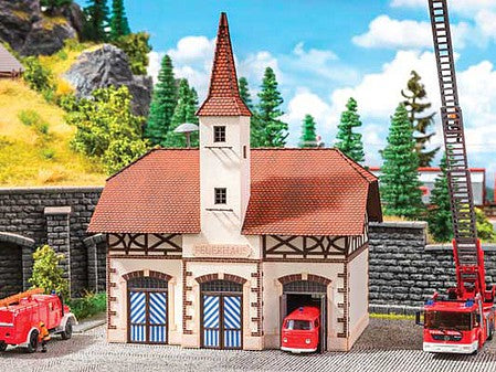 Noch 66380 HO Scale Fire Station with Siren Sound Unit and Speaker -- Laser-Cut Kit - 6-5/16 x 4-5/16 x 7-1/2" 16 x 11 x 19cm
