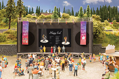 Noch 66822 HO Scale Open Air Film Festival w/4-5/16" Display & Speaker -- Laser-Cut Card Kit - Includes Screen, Ticket Booth & Projection Room