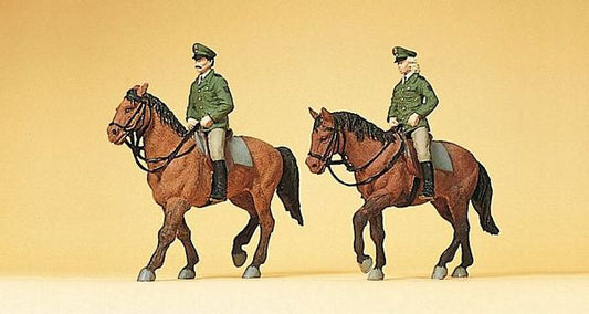 Preiser 10390 HO Scale Police Mounted On Horseback -- German Officers pkg(2)