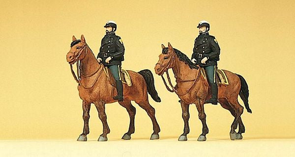 Preiser 10397 HO Scale Police Mounted On Horseback -- United States Police in Modern Uniform pkg(2)