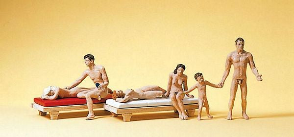 Preiser 10439 HO Scale Recreation -- Nude Bathers w/2 Lounges