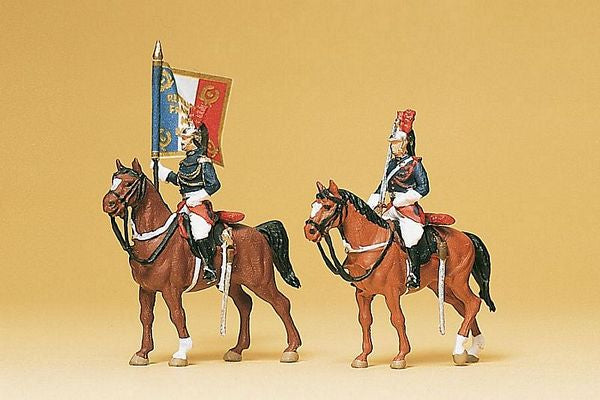 Preiser 10460 HO Scale Police Mounted On Horseback -- Republican Guards w/Flagbearer