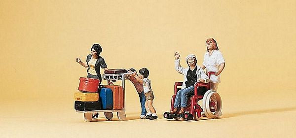 Preiser 10465 HO Scale Passengers -- Travelers Pushing Cart & Wheelchair #1