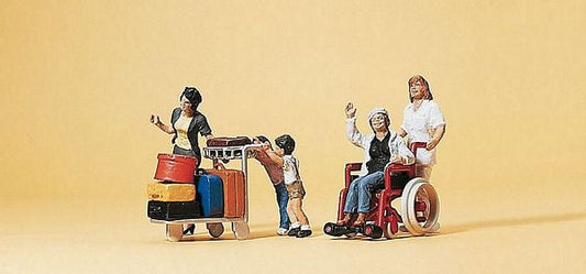 Preiser 10465 HO Scale Passengers -- Travelers Pushing Cart & Wheelchair #1