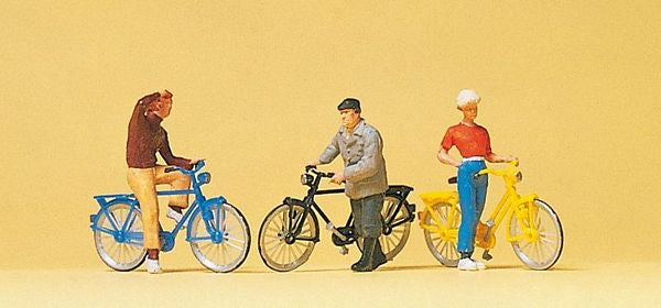 Preiser 10515 HO Scale Cyclists Waiting At The Railroad Crossing -- 3 Riders & 3 Bicycles