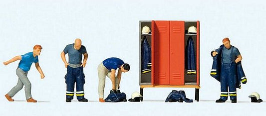 Preiser 10642 HO Scale Preparing For Fire Run -- 4 Figures, Lockers & Accessories