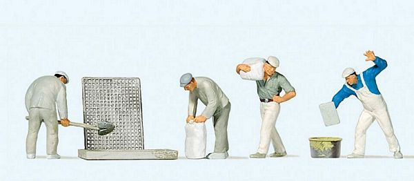 Preiser 10654 HO Scale Plasterers & Cement Workers -- With Accessories pkg(4)