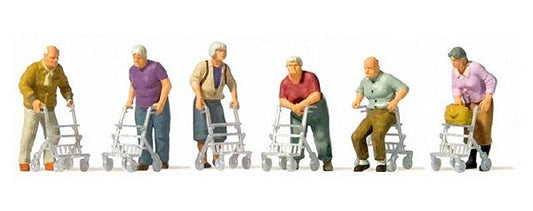 Preiser 10718 HO Scale Elderly People pkg(6) -- Includes Walkers