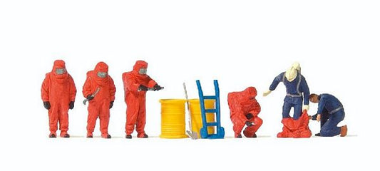 Preiser 10730 HO Scale Working People -- Firemen in Red Hazmat Suits pkg(6)