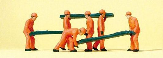 Preiser 14036 HO Scale Railroad Personnel -- Track Workers w/Ties pkg(6)