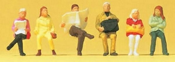 Preiser 14072 HO Scale Pedestrians -- Seated Railway Travellers pkg(6)