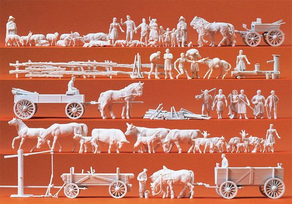 Preiser 16327 HO Scale Unpainted Figure Set -- Figures & Animals pkg(120)