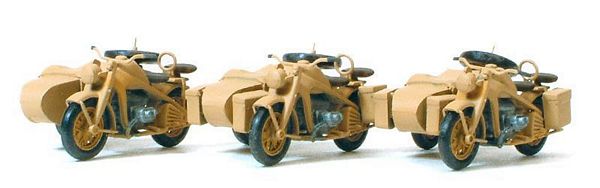 Preiser 16563 HO Scale Former German Army WWII - Motorcycles -- Zundapp KS 750 w/Sidecar pkg(3; Unpainted Kits)