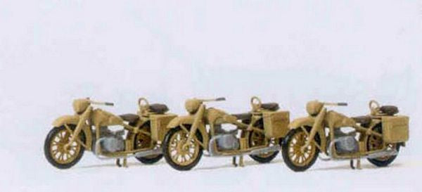 Preiser 16572 HO Scale Former German Army WWII - Motorcycles -- BMW R12 pkg(3), Unpainted Kit