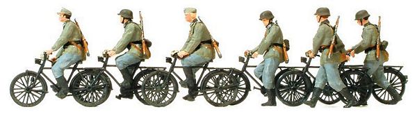 Preiser 16596 HO Scale Former German Army WWII - Unpainted Figures -- Bicycle Unit Cycling & Walking, 6 Figures & 6 Bicycles