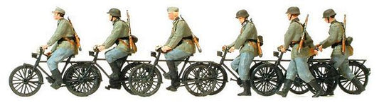 Preiser 16596 HO Scale Former German Army WWII - Unpainted Figures -- Bicycle Unit Cycling & Walking, 6 Figures & 6 Bicycles