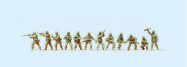 Preiser 16604 HO Scale Former German Army WWII Unpainted Figures -- Attacking Infantry in Winter Uniforms, 1943-1945 pkg(12)