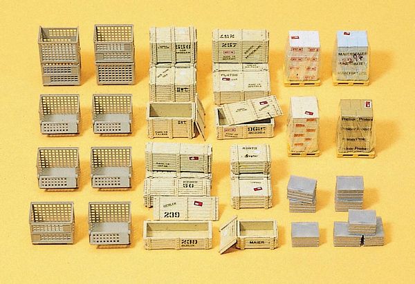 Preiser 17110 HO Scale Lattice Box, Pallets & Crates -- pkg(38)