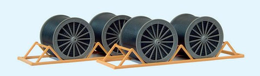 Preiser 17117 HO Scale Cable Drums w/Transport Racks - Kit