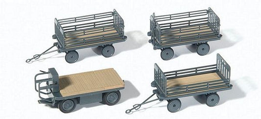 Preiser 17126 HO Scale Electric Baggage Truck (Nonoperating) with 3 Trailers - Kit -- German Federal Railways DB (Era III, gray)