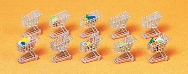 Preiser 17224 HO Scale Grocery Carts (Unpainted pkg(10)