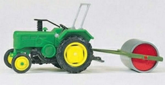 Preiser 17929 HO Scale European Farm Machinery - Tractor -- Farm Tractor w/Roller (green, yellow)