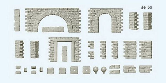 Preiser 18217 HO Scale Quarrystone Walls -- With Doorways, Arches & Corner Posts