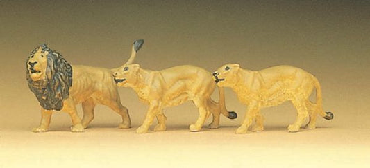 Preiser 20379 HO Scale Animals -- Lions (1 Male, 2 Females)