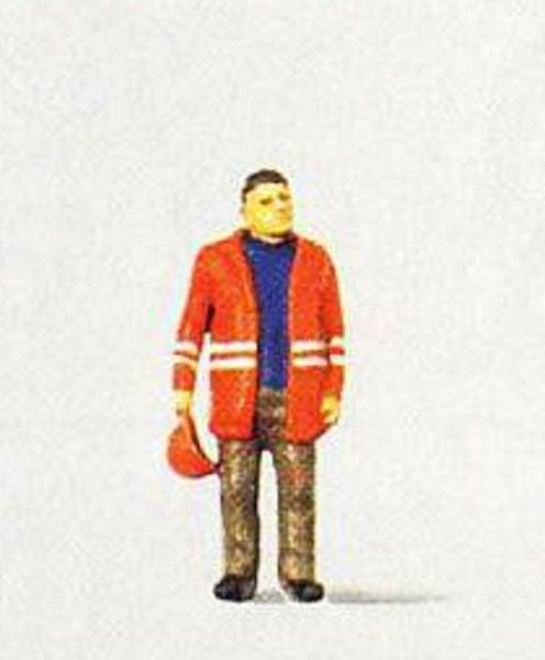 Preiser 28010 HO Scale Individual Figure - Railway Personel -- Modern Switchman w/Safety Jacket - Hat Off