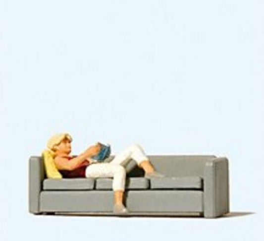 Preiser 28179 HO Scale Woman Reading on Sofa -- Figure & Sofa