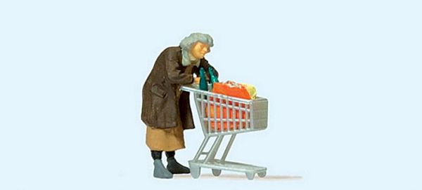 Preiser 29095 HO Scale Homeless Woman w/Shopping Cart