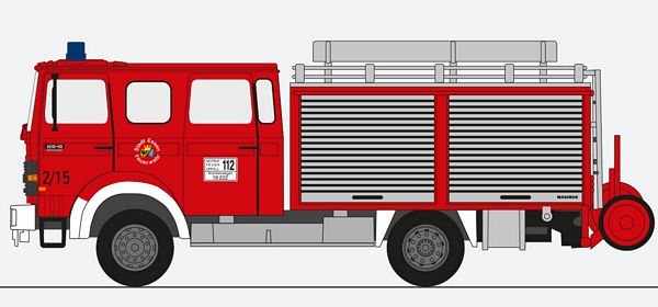 Preiser 35031 HO Scale Iveco Magirus MK 120-19 LF 16 Fire Squad Tender - Assembled -- Fire Department (red, white, silver, German Lettering)