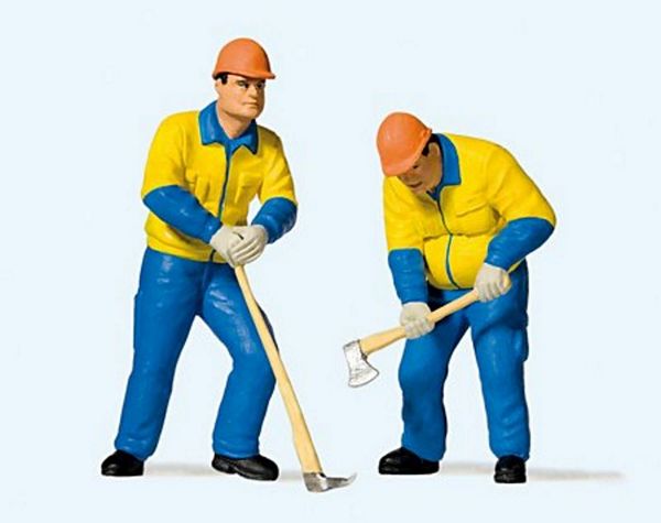 Preiser 44913 G Scale Modern Lumberjacks -- Set #2 (blue & yellow Uniforms) pkg(2)